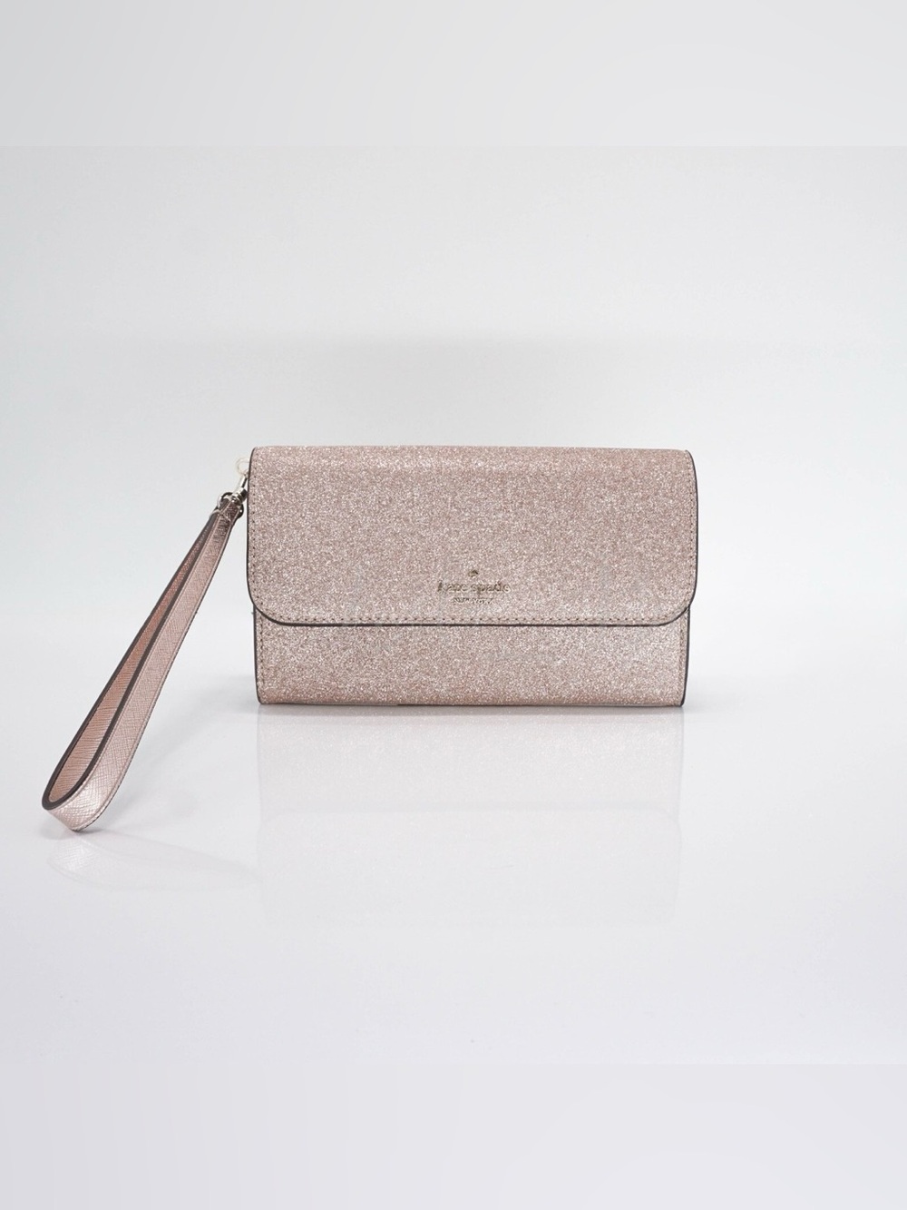 Kate Spade Rose Gold Blush Pink Glitter Wristlet Clutch Wallet